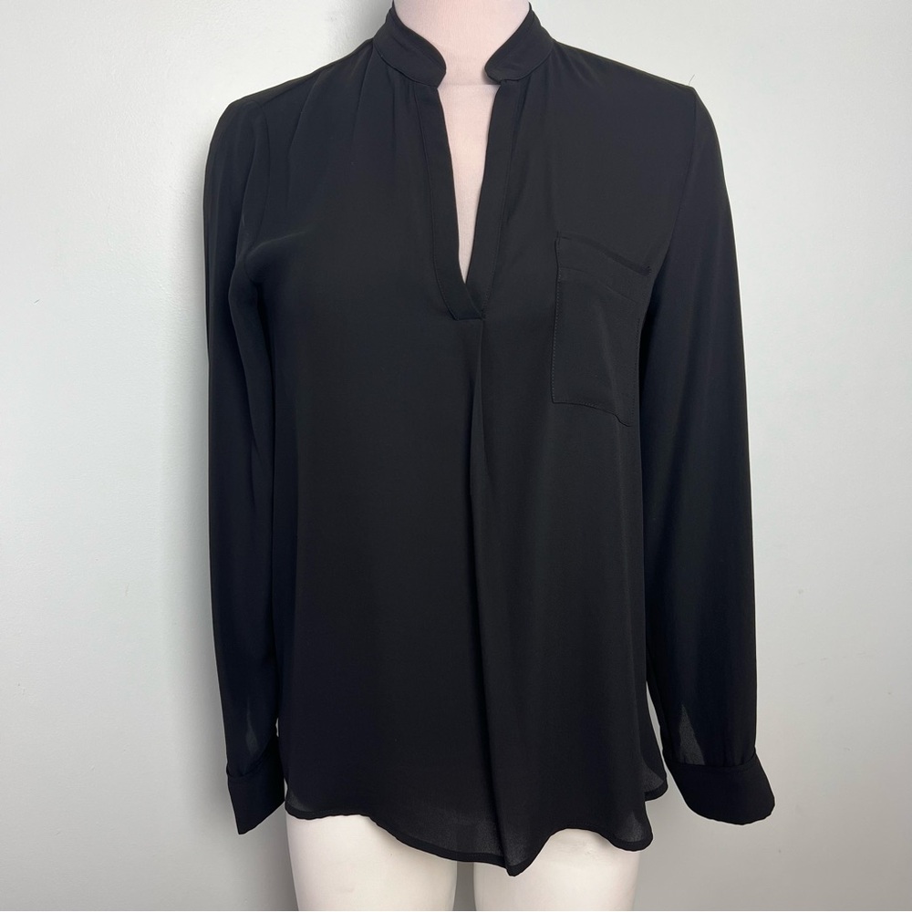 RO&DE Black Split Neck Long Sleeve Blouse with Mandarin Collar Women’s Size M